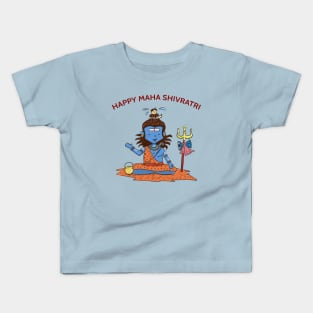 Happy Maha Shivratri - Calm Mahadev, Lord Shiva meditating in the Himalayas cute illustration Kids T-Shirt